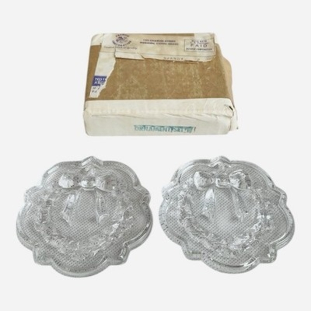 Vintage Fosdick Lead Crystal Wreath Christmas Ornaments 3.5" Set of 2 NIB